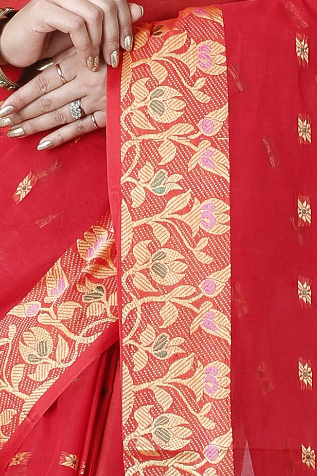 Red Pure Cotton Gopika Tant Saree (1058)